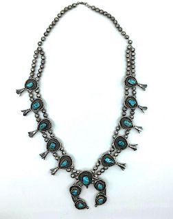 Kingman Mine Turquoise Squash Blossom Necklace