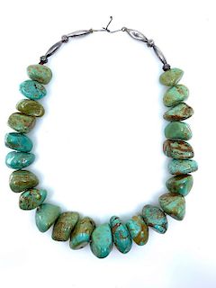 Navajo Turquoise Nugget Necklace with Silver Beads