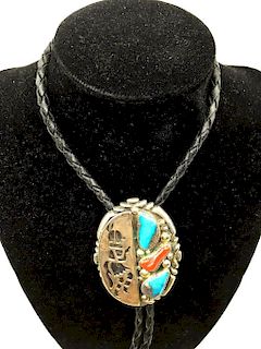 Wilson Begay Bolo Turquoise and Coral