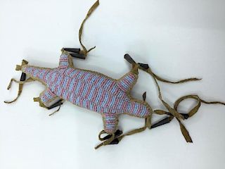 Native American Beaded Umbilical Cord Lizard Fetish or Effigy