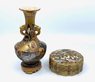 Satsuma Vase and Covered Box, Late 19th/Early 20thc.
