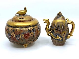 Satsuma Censer and Teapot, Early 20thc.