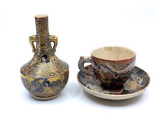 Satsuma Vase and Teacup and Saucer