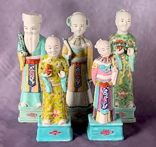 Five Chinese Famille Rose Figures of Immortals