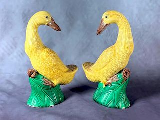 Pair of Chinese Sancai Glazed Ceramic Duck Figures
