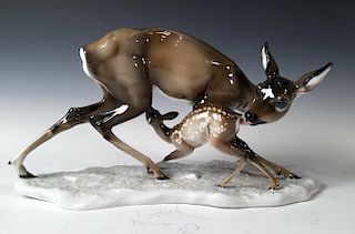 Rosenthal Porcelain Figural Group, Deer and Fawn