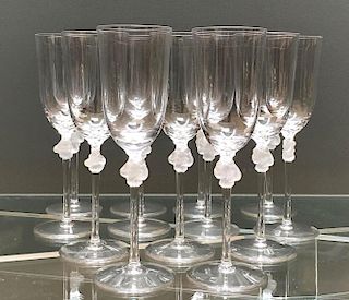 13 Lalique Cristal Champagne Flutes, Roxane Pattern