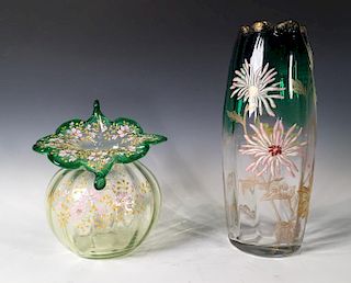 Mont Joye and Victorian Enameled Glass Vases