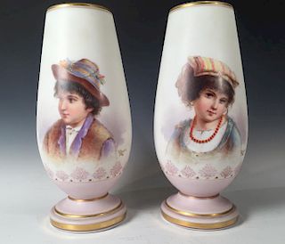 Pair of Bristol Glass Vases with Italian Portraits