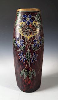 Legras Art Deco Enameled Glass Vase