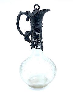 Mont Joye Cameo Glass Claret Jug with White Metal Top