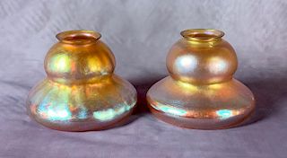 Two Tiffany Favrile Glass Pendant Shades, signed L.C.T.