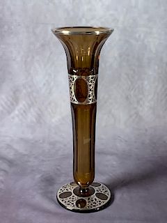 Czechoslovakian Silver Overlay Glass Vase