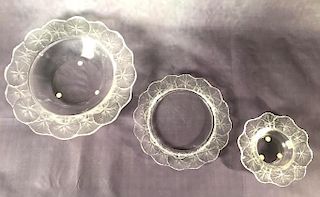 Three Lalique Crystal Honfleur Dishes