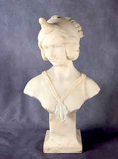 Italian Alabaster Bust of a Woman, P. Sarchi