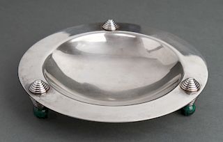 Art Deco Puiforcat Silver-Plate Bowl w Malachite
