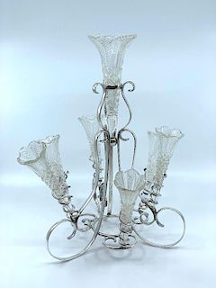 Victorian Silverplate and Cut Glass Epergne