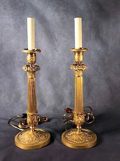 A Pair of Neoclassical Style Gilt Bronze Candlesticks