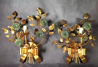 Pair of Italian Gilt and Glass Wall Sconces