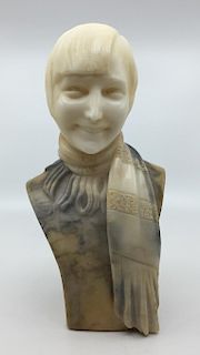 Art Deco Carved Alabaster Bust of a Flapper Girl, Gusto Viti