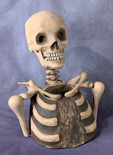 Odd Fellows I.O.O.F. Papier Mache and Carved Wood Skeleton Bust Model