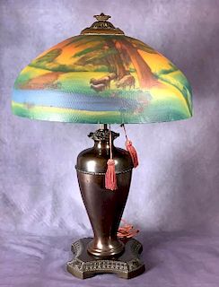 Bradley and Hubbard Reverse Painted Table Lamp