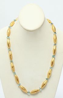 18K Yellow Gold & Aquamarine Beads Necklace