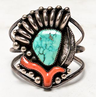 Southwest Native American Silver Turquoise Cuff