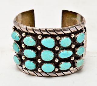 Silver & Turquoise Cuff Bracelet Signed GF