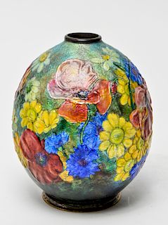 Camille Faure Art Nouveau Floral Enameled Vase