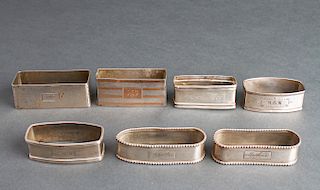 Sterling Silver Napkin Rings Group of 7