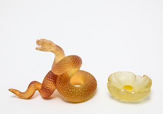 Daum France Art Glass Snake & Flower Figurines 2