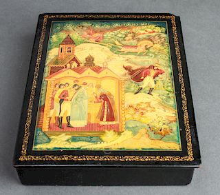 Russian Hand-Painted Lacquer Box, Vintage