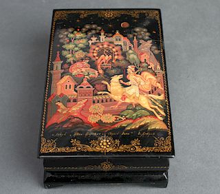 Russian Hand-Painted Lacquer Box, Vintage