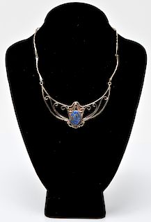 Art Nouveau Style Silver & Lapis Lazuli Necklace