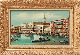 Venetian Scene with Gondolas Oil on Canvas