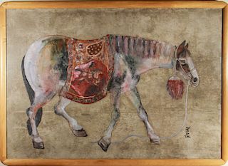 "Tang Horse" Chinese Gouache on Paper, 20th C.