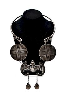 Chinese Metal Bat & Spiral Necklace with Bells
