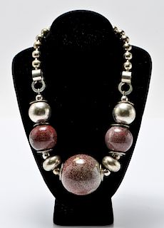 Modern Silver-Tone & Enamel Beaded Necklace
