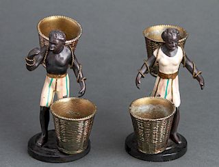Blackamoor Painted Brass Figures with Baskets, Pr