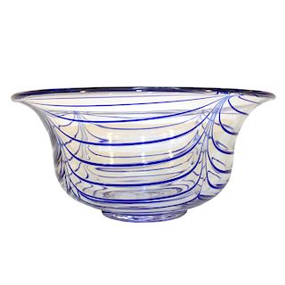 Italian Mid-Century Art Glass Bowl w Blue Swirls