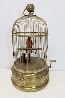 19th Century French Gilt Metal Bird Cage Automaton