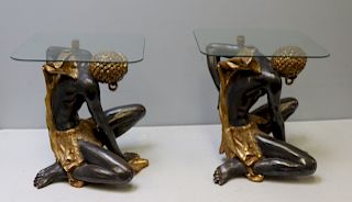 Vintage Pair Of Carved Patinated And Gilt
