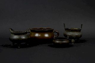 Group of Four Bronze and Metal Censers.