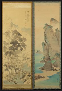 Two Japanese Landscapes as Hanging Scrolls.