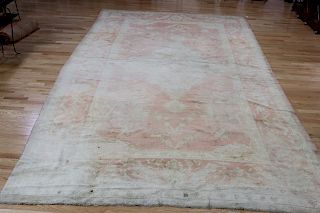 Antique And Finely Hand Woven Oushak Carpet.