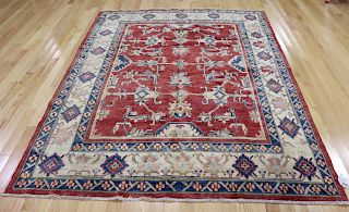 Vintage And Finely Hand Woven Kazak Carpet.