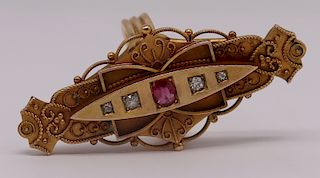 JEWELRY. 14kt Gold, Ruby, and Diamond Ring.