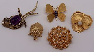 JEWELRY. Assorted Gold and Silver Brooches.