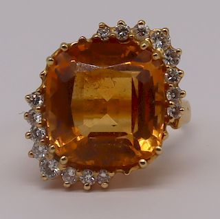 JEWELRY. Signed 14kt Gold, Citrine? and Diamond